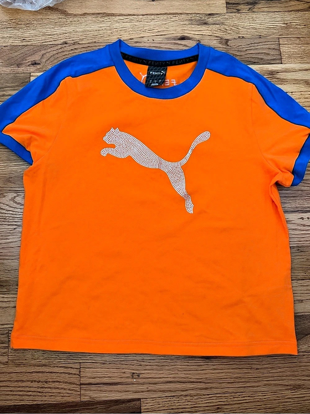 PUMA Size L Orange Blue Athletic Tee Like New